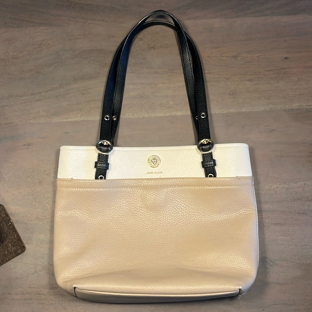 Anne Klein Black and Cream Structured Shoulder Bag